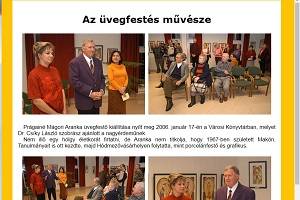 Der Bericht von „Szenteser Mosaik Online” (HU: „Szentesi Mozaik Online”) von der Ausstellung von Aranka Mágori. Bild: 1. Quelle: http://www.szentesinfo.hu/mozaik/2006/1/uve.htm.